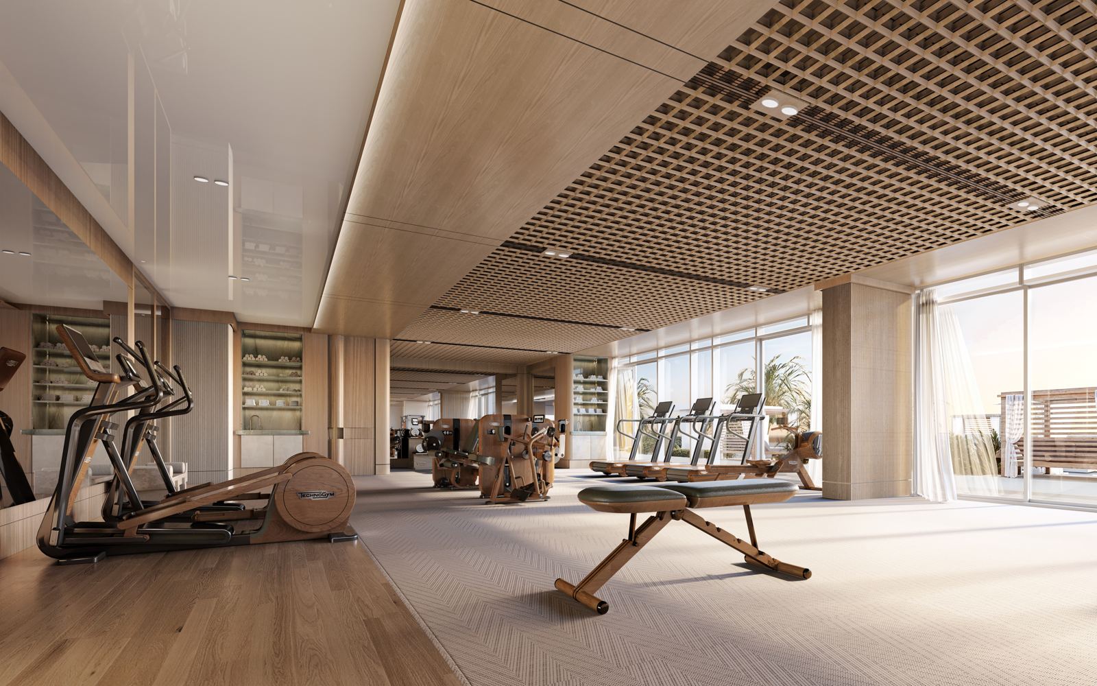 Fitness studio overlooking the water