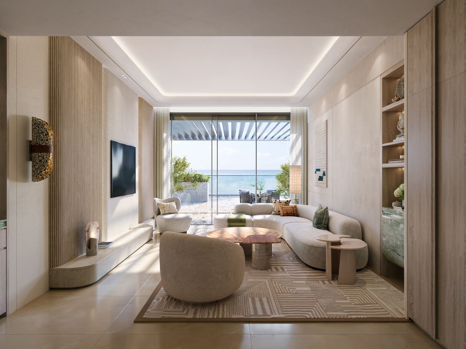 Penthouse lounge opening to a sea-view terrace