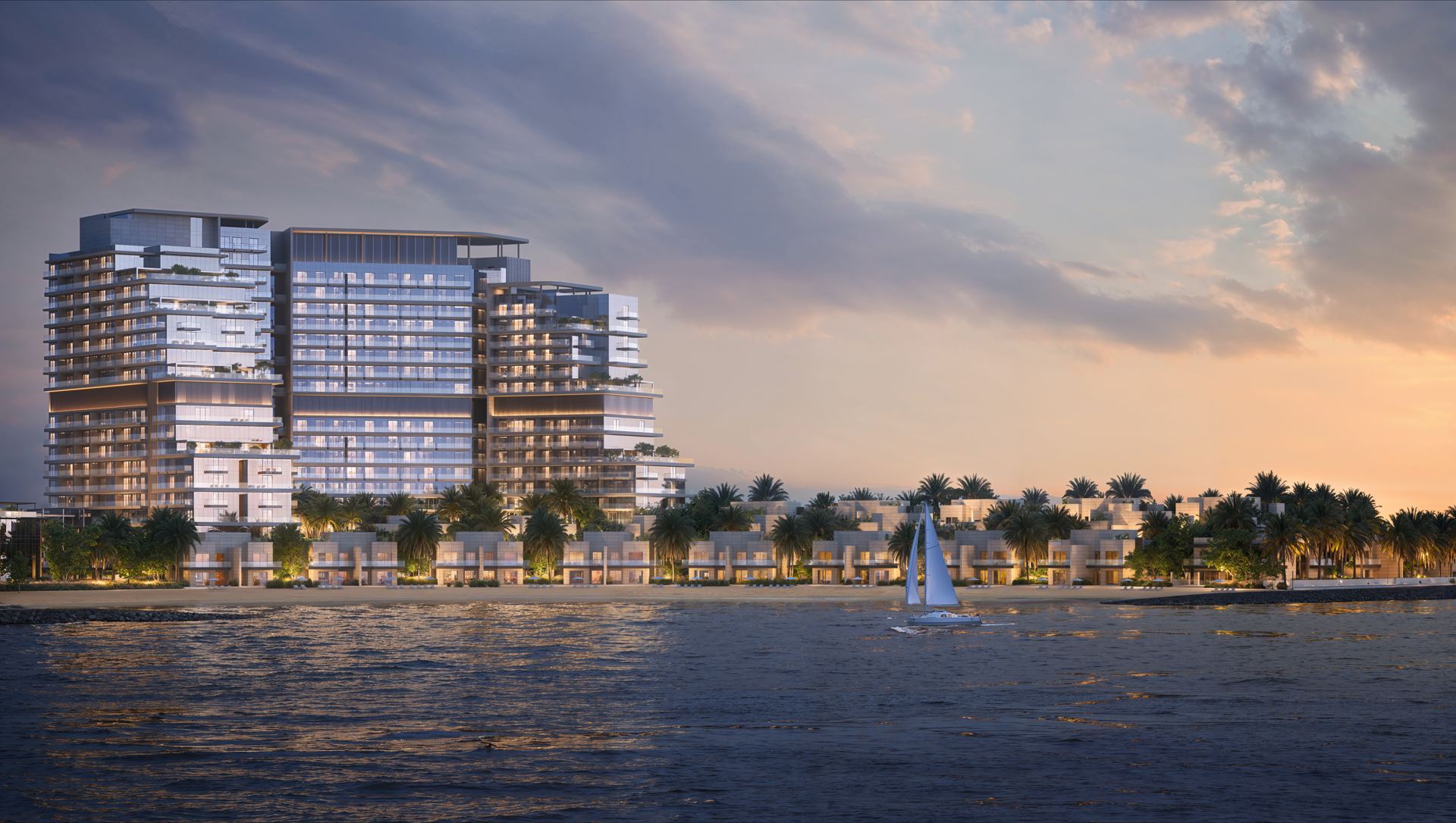 Al Marjan Island waterfront at night